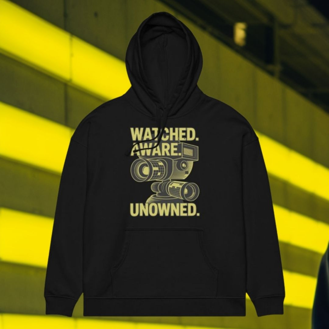 ZYPHAX™ Black Oversized Streetwear Hoodie – “WATCHED. AWARE. UNOWNED.” Organic Cotton - Image 5