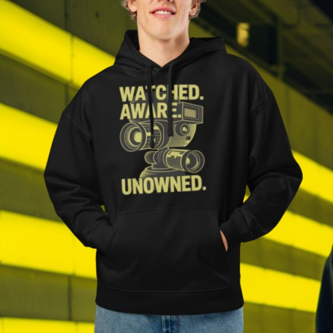 ZYPHAX™ Black Oversized Streetwear Hoodie – “WATCHED. AWARE. UNOWNED.” Organic Cotton - Image 3