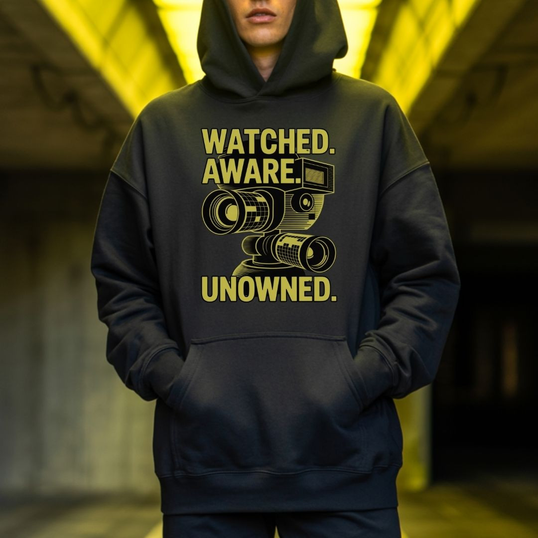 ZYPHAX™ Black Oversized Streetwear Hoodie – “WATCHED. AWARE. UNOWNED.” Organic Cotton