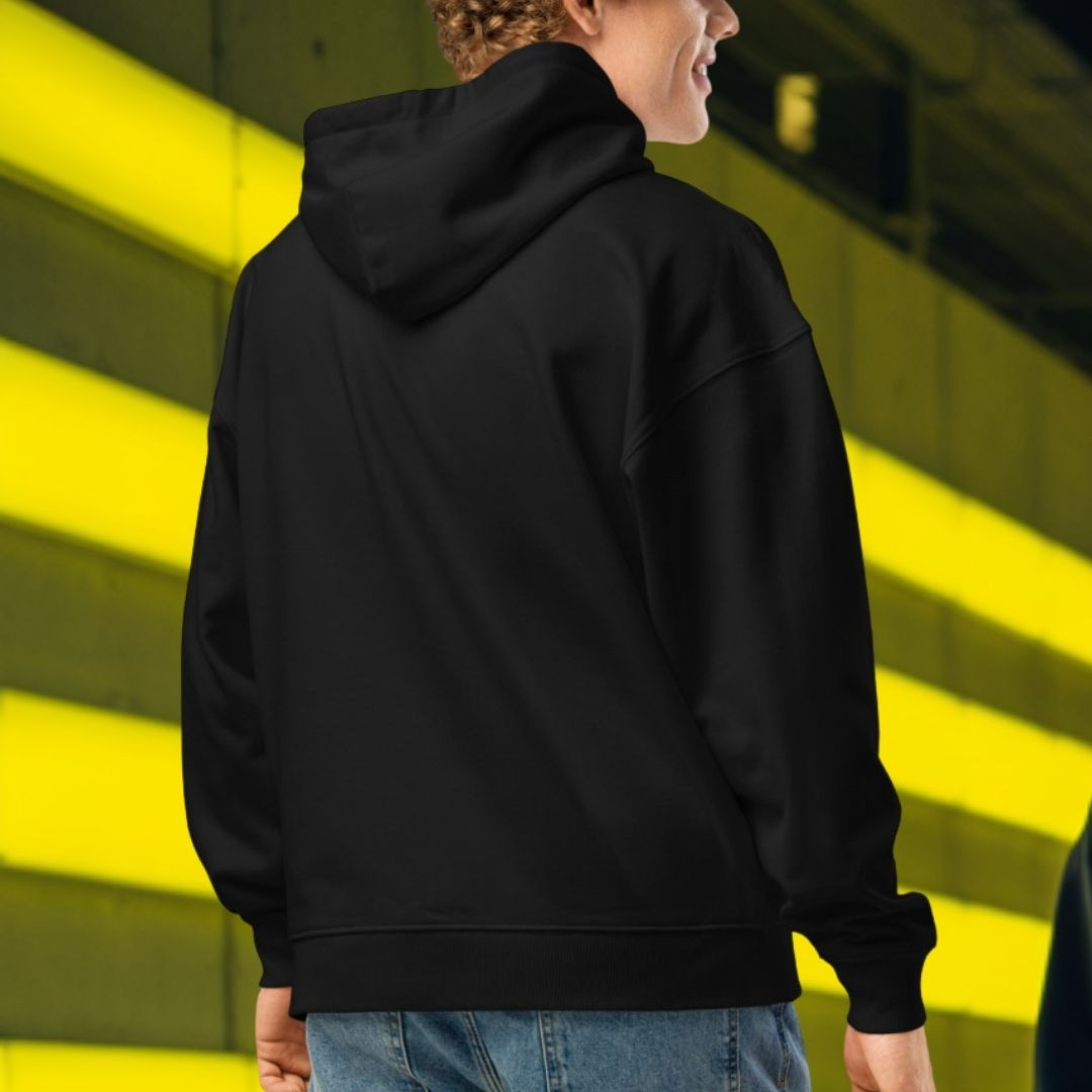 ZYPHAX™ Black Oversized Streetwear Hoodie – “WATCHED. AWARE. UNOWNED.” Organic Cotton - Image 4