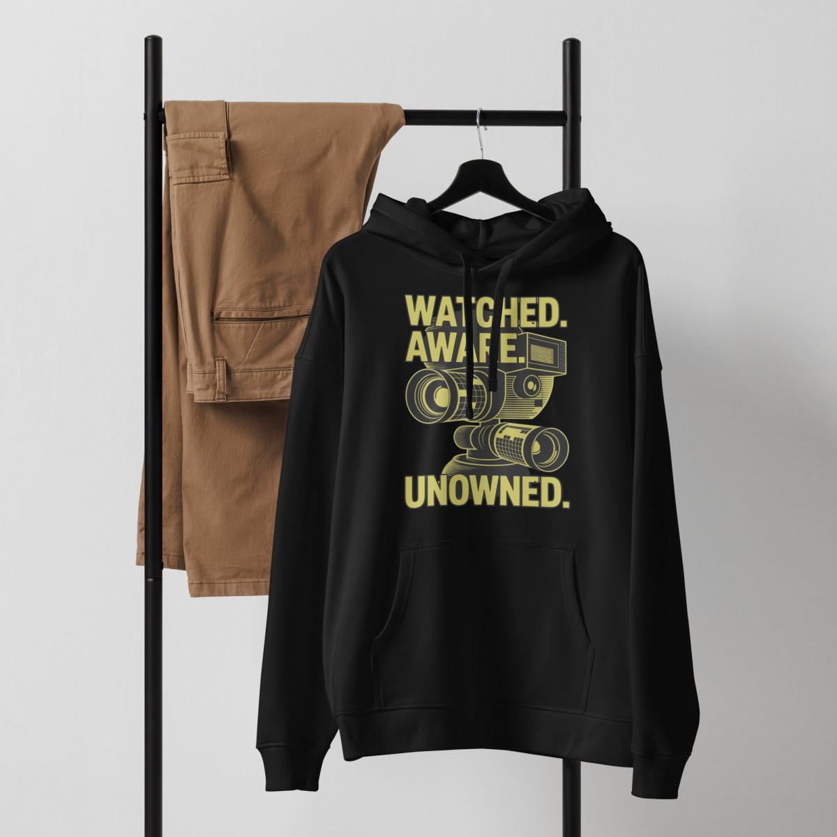 ZYPHAX™ Black Oversized Streetwear Hoodie – “WATCHED. AWARE. UNOWNED.” Organic Cotton - Image 6